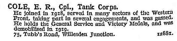 Cole E R Cpl Tank Corps
