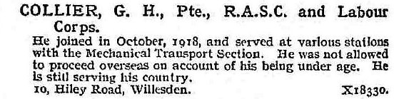 Collier G H Pte Army Service Corps And Labour Corps