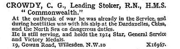 Crowdy C G Leading Stoker HMS Commonwealth Royal Navy