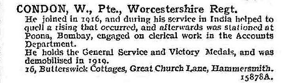 Condon W Pte Worcestershire Regiment