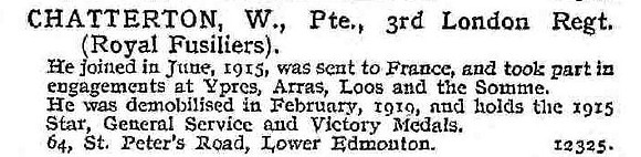 Chatterton W Pte 3rd London Regiment (Royal Fusiliers)