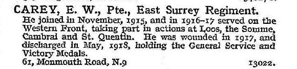 Carey E W Pte East Surrey Regiment