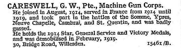 Careswell G W Pte Machine Gun Corps