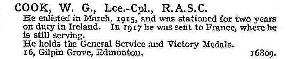 Cook W G L/Cpl Army Service Corps