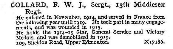 Collard F W J Sergt 13th Middlesex Regiment