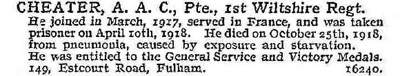 Cheater A A C Pte 1st Wiltshire Regiment