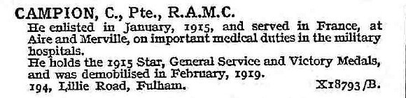 Campion C Pte Royal Army Medical Corps