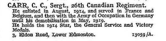 Carr C C Sergt 26th Canadian Exp Force