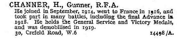 Channer H Gnr Royal Field Artillery