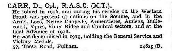 Carr D Cpl Army Service Corps