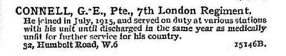 Connell G E Pte 7th London Regiment