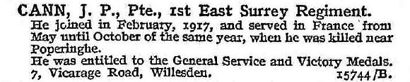 Cann J P Pte 1st East Surrey Regiment