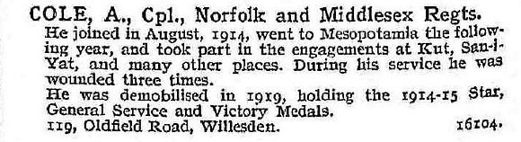 Cole A Cpl Norfolk Regiment And Middlesex Regiment