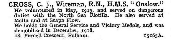 Cross C J Wireman HMS Onslow Royal Navy