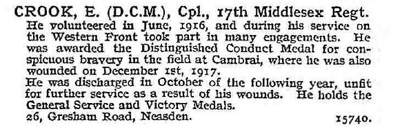 Crook E Cpl DCM 17th Middlesex Regiment