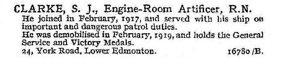 Clarke S J Engine Room Artificer Royal Navy