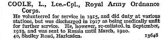 Coole L L/Cpl Army Ordnance Corps