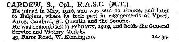 Cardew S Cpl Army Service Corps