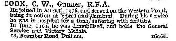 Cook C W Gnr Royal Field Artillery