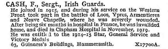 Cash F Sergt Irish Guards