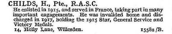 Childs H Pte Army Service Corps