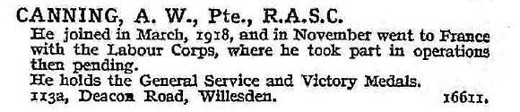 Canning A W Pte Army Service Corps