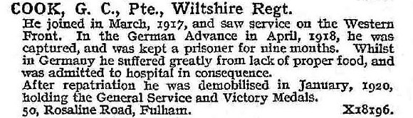 Cook G C Pte Wiltshire Regiment