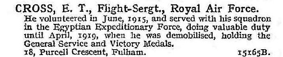 Cross E T Flt Sergt Royal Air Force