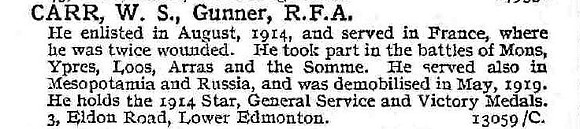 Carr W S Gnr Royal Field Artillery