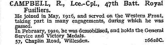 Campbell R L/Cpl 47th Royal Fusiliers