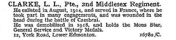 Clarke L L Pte 2nd Middlesex Regiment