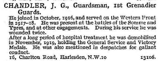 Chandler J G Guardsman 1st Grenadier Guards