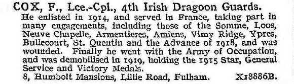 Cox F L/Cpl 4th Irish Dragoon Guards