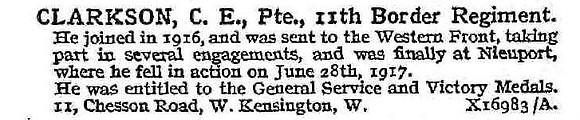 Clarkson C E Pte 11th Border Regiment