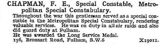 Chapman F E Special Constable