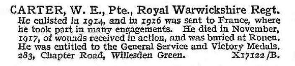 Carter W E Pte Royal Warwickshire Regiment
