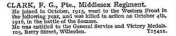 Clark F G Pte Middlesex Regiment