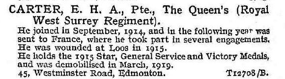 Carter E H A Pte Queen's Royal West Surrey Regiment