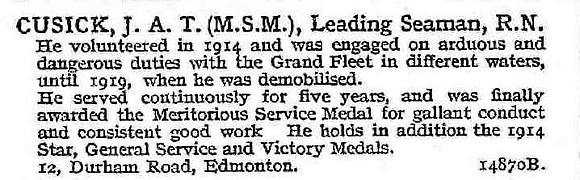 Cusick J A T Leading Seaman MSM Royal Navy
