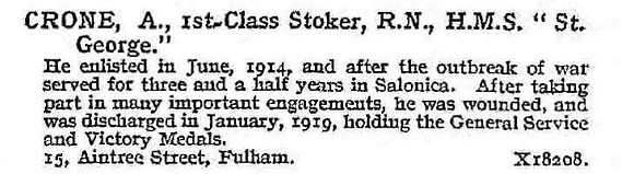 Crone A 1st Class Stoker HMS St George Royal Navy