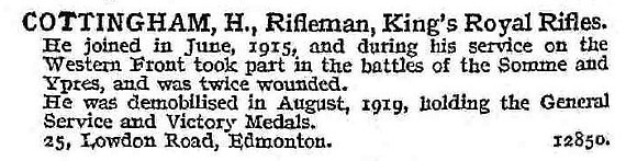 Cottingham H Rfn King's Royal Rifle Corps