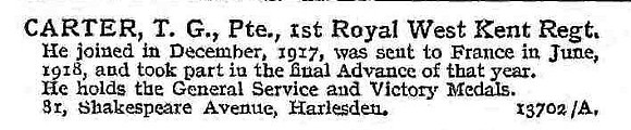 Carter T G Pte 1st Royal West Kent Regiment