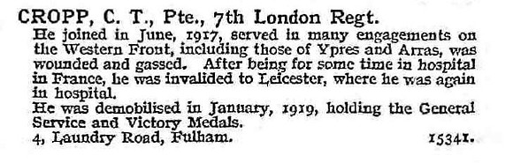 Cropp C T Pte 7th London Regiment