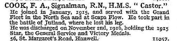 Cook F A Signalman HMS Castor Royal Navy