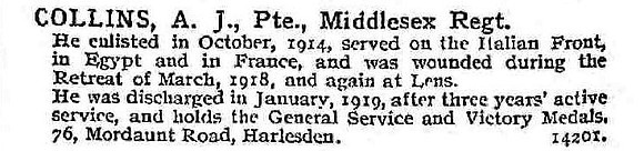 Collins A J Pte Middlesex Regiment