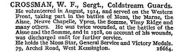 Crossman W F Sergt Coldstream Guards