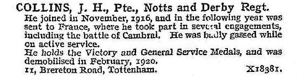 Collins J H Pte Notts And Derby Regiment