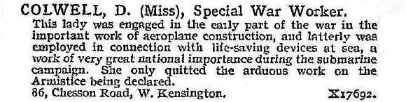 Colwell D Miss Special War Worker