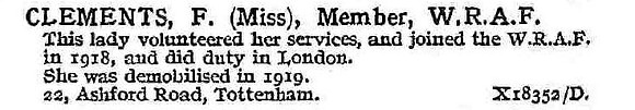 Clements F Miss Womens Royal Air Force