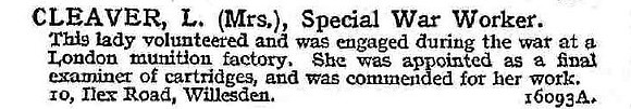 Cleaver L Mrs Munitions Worker